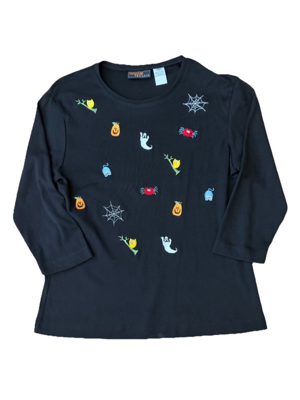 Halloween Sweater Women’s Size Medium Black Embroidered 3/4 Sleeve Knit
